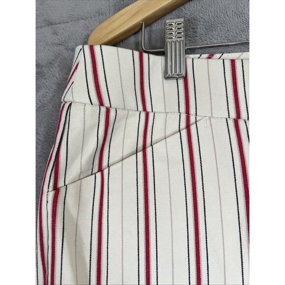 Chico's Pants Size XL Cream Red Stripe 24" Crop Stretch Cotton Zip Career Work - Picture 4 of 10